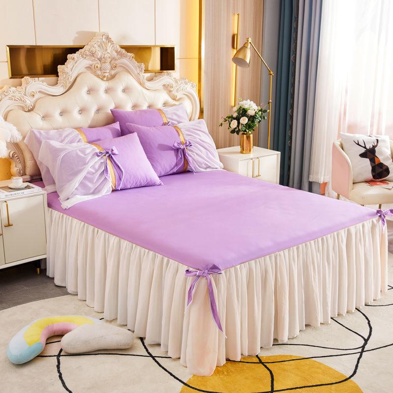 100% Cotton Fabric Princess Lace Bedspread King Queen Size Bed Skirt with Pillowcase, 1pc Bed Skirt+2pcs Pillowcases