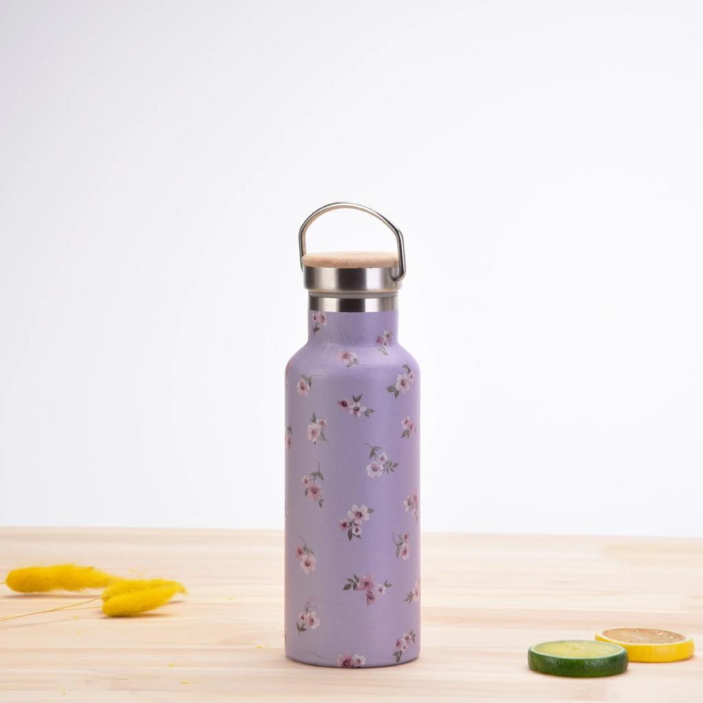 500ML Sports THERMOS CUP With Handle,Bamboo Lid,Printed Drinkware,Stainless Steel Vacuum Flasks,Camping And Gym Water Bottle