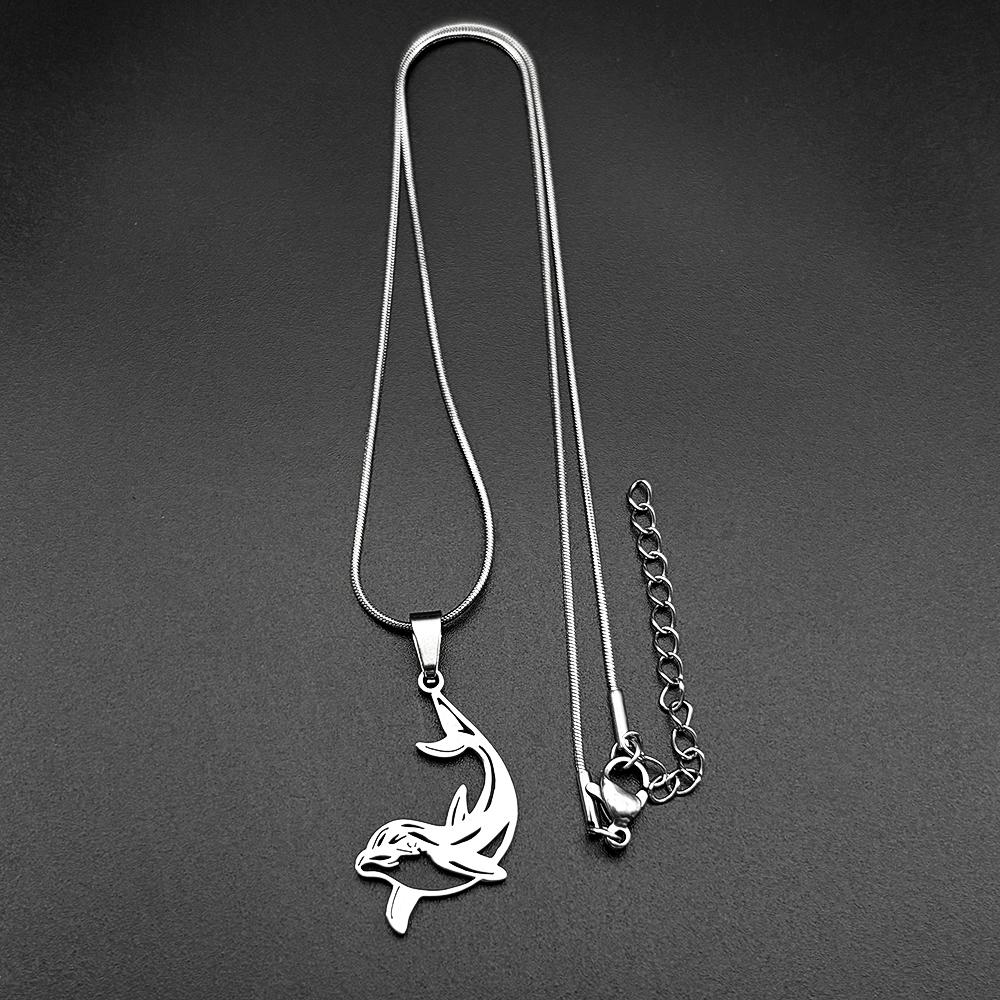 Jumping Dolphins Figure Chain For Women Men Stainless Steel Gold Color Ocean Life Animal Cute Pendant Necklace Jewelry Gifts