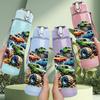 1PC Monster Truck 4 Year Old Birthday Print 750ml Color Plastic Sports Water Bottle Leakproof Flip Straw Lid Suitable for Sports Office Home Use
