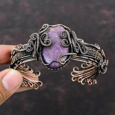 Purpurite Bangle Gemstone Cuff Bracelet Copper Wire Wrapped Adjustable Cuff Bracelet Handmade Purpurite Jewelry Copper Bangle Gift For Him
