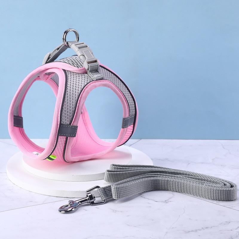 

Шлейка для собак, жилет с поводком для маленьких собак, регулируемый нагрудный ремень для домашних животных, ошейники для собак и кошек, поводки для прогулок на открытом воздухе, шлейка XXS-L L розовый