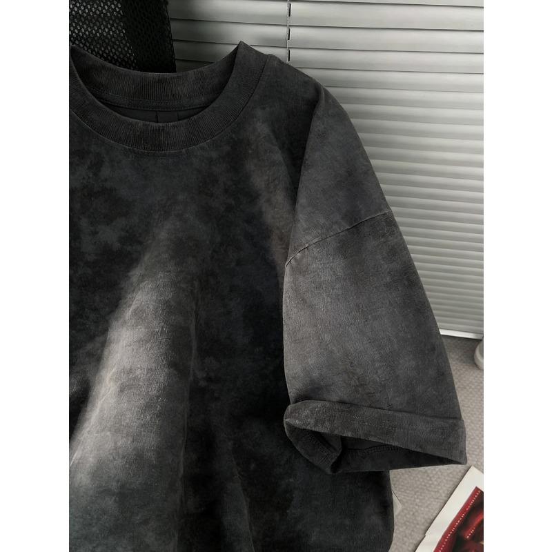 European Size Men's Vintage Bear Face & College Dropout Graphic T-Shirt - Distressed Washed Crew Neck Streetwear Tee, Oversized Retro Shirt