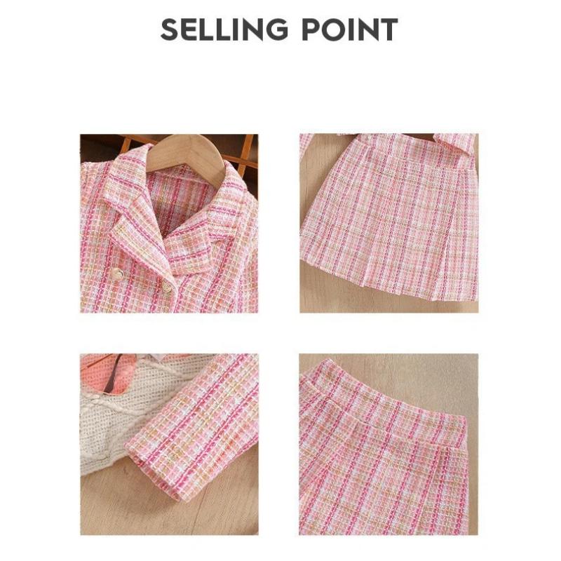Girls' Fashion Two-Piece Set - Winter-Spring Children's Sweet Pink Check Sleeveless Top + Short Skirt Set