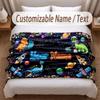 Dinosaur Theme Soft Blanket Personalized Custom Name Text Print Warm Blanket Home Sofa Bedroom Decor