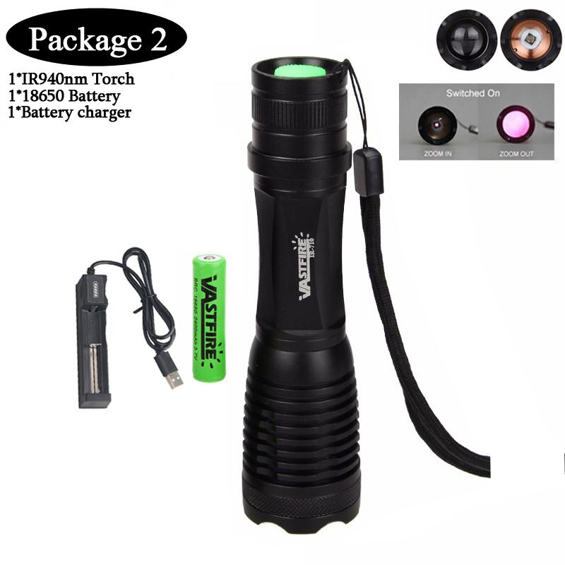 VASTFIRE Zoomable 10w LED Infrared 940nm IR LED Night Vision Infrared Radiation Focus Flashlight Tactical Hunting Torch