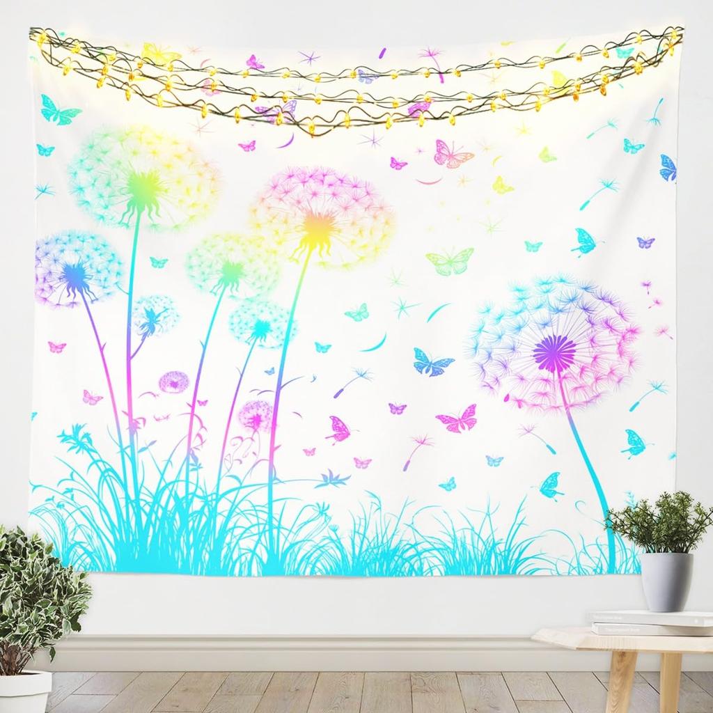 Watercolor Hummingbird Tapestry, Vibrant Wall Hanging with Colorful Hummingbirds & Cherry Blossoms on Purple Background