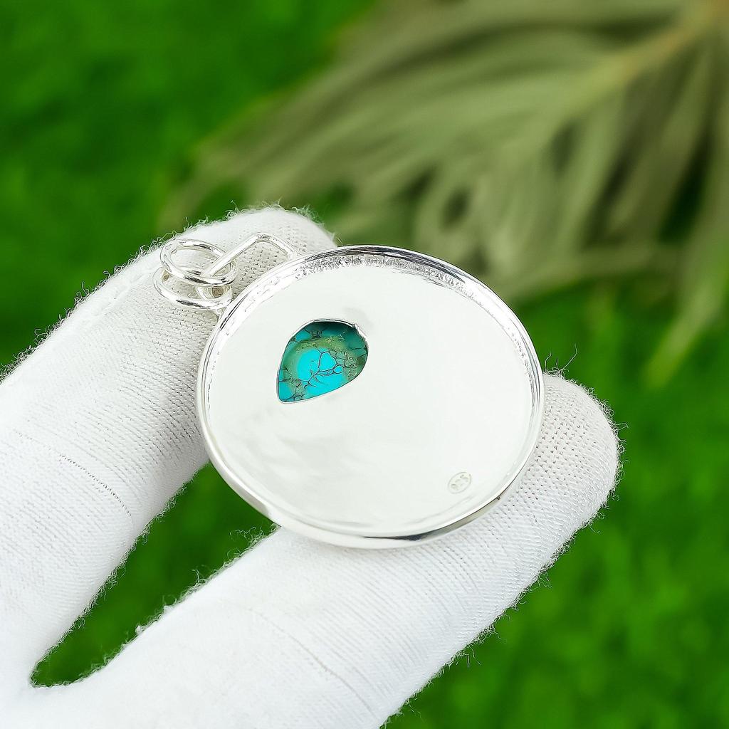 Natural Santa Rosa Turquoise Gemstone Pendant 925 Sterling Silver For Women