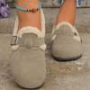 Fleece one-pedal cotton shoes women's winter new retro flat-bottomed warm buckle cotton shoes