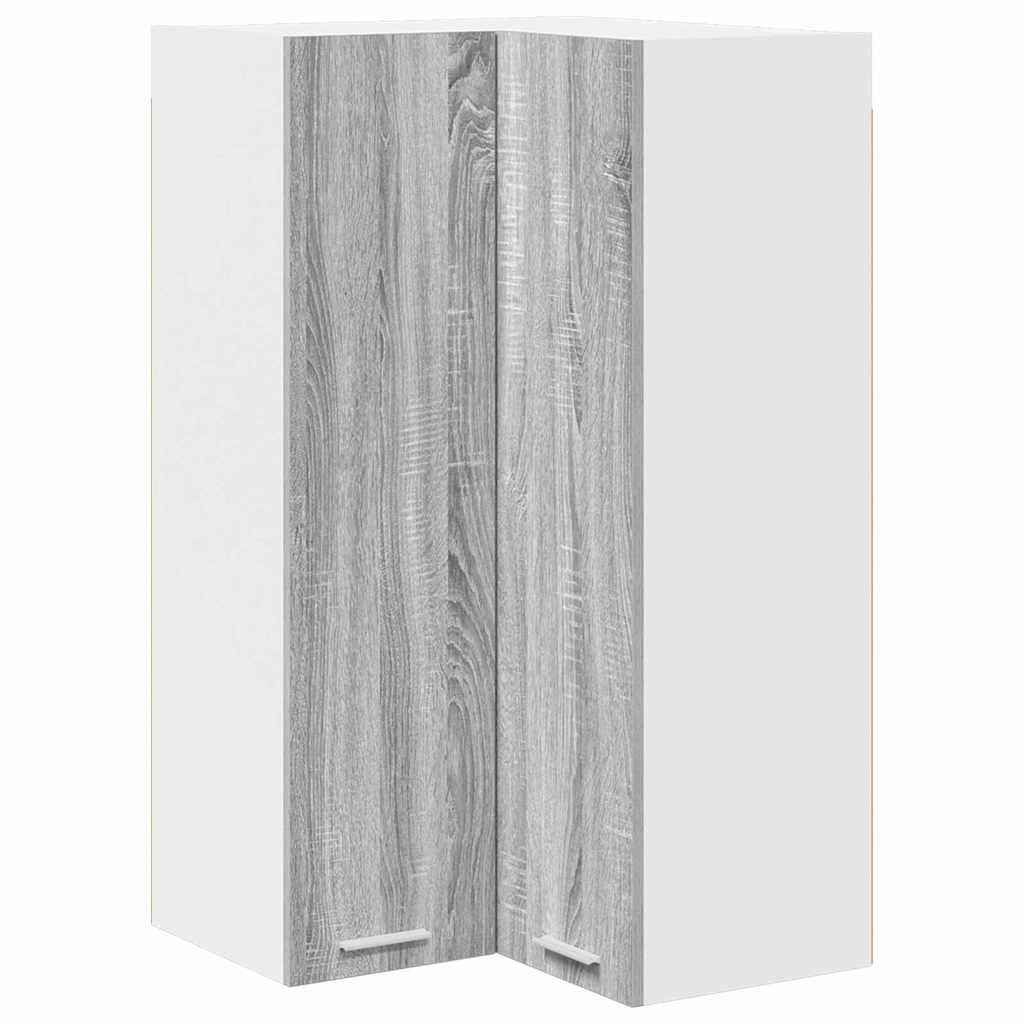 Hanging Corner Cabinet with Storage Grey Sonoma and White 57 X 57 X 100 Cm