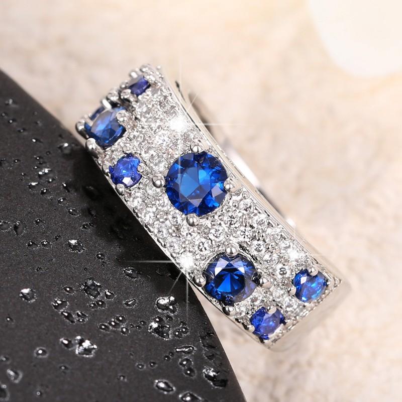 Newly Women Rings Blue/Crystal Cubic Zircon Silver Color Rings for Wedding Engagement Party Modern Fashion Female Jewelry