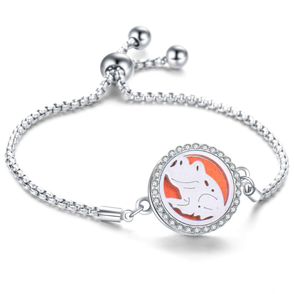 Crystal Rhinestone Aromatherapy Tree of Life Bracelet - Adjustable Titanium Steel with Essential Oil Compartment.