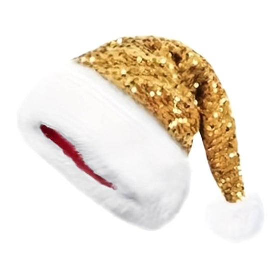 Christmas Sequin Santa Hat for Adults Unisex Glittery Sparkly Holiday Hat with Fluffy Pompom for New Year Xmas Party Supplies