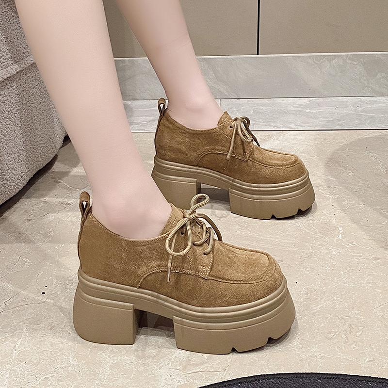Fashion Spring New Thick Heel Shoes Women's Fashion Round Head Deep Mouth Before Lacing Thick Sole Anti-slip Wear-resistant High Heels
