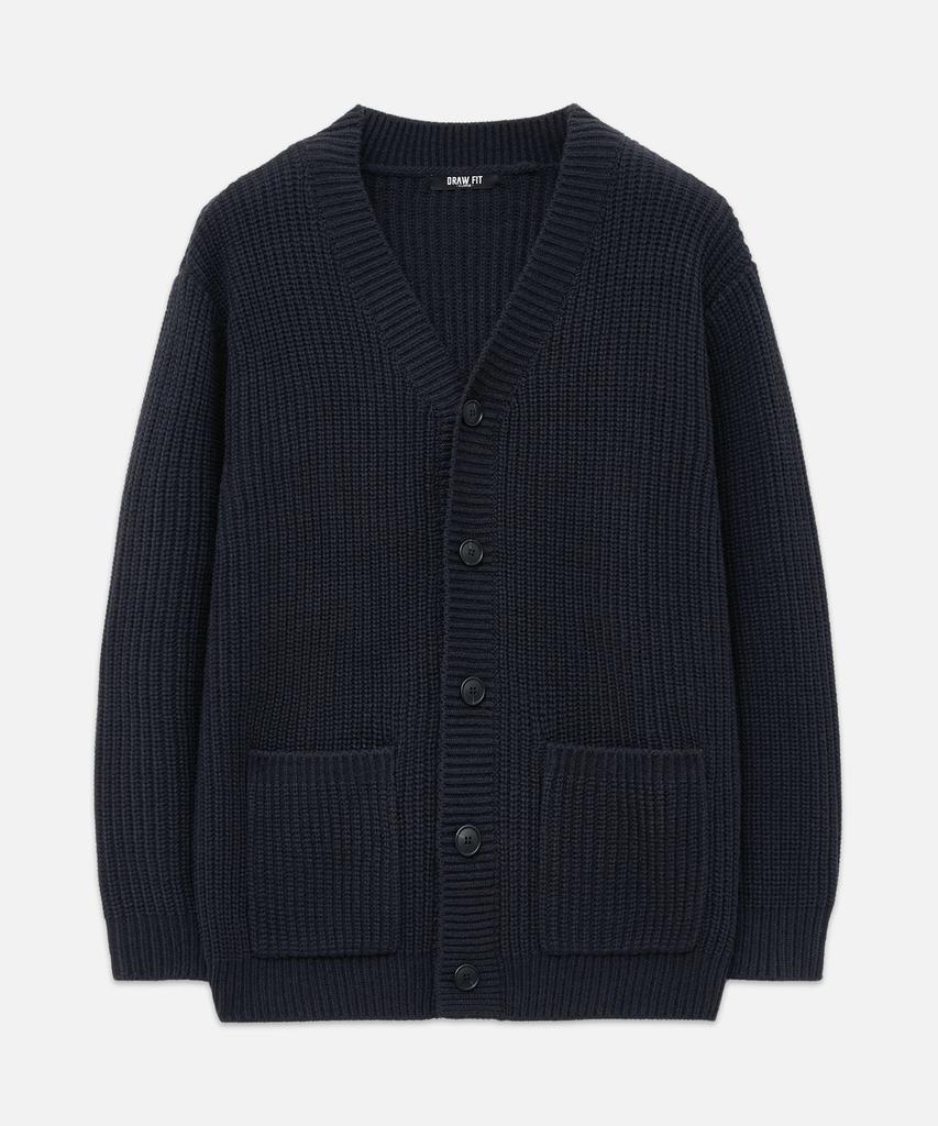 Draw Fit Oversized Bulky V-Neck Cardigan [Navy]