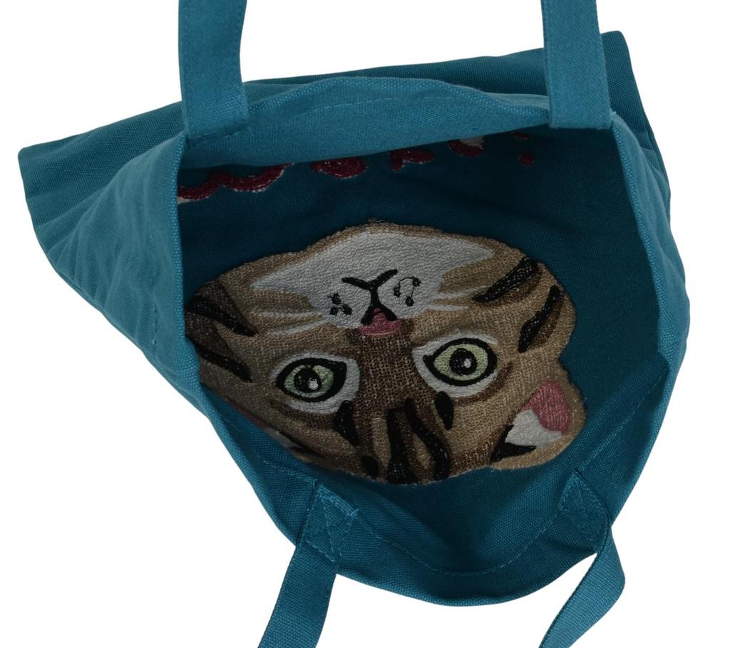 Friends Hill ouaf ouaf & miaou marché Sagara Embroidered Gussetless Tote Bag, Tiger Cat Design, 912052