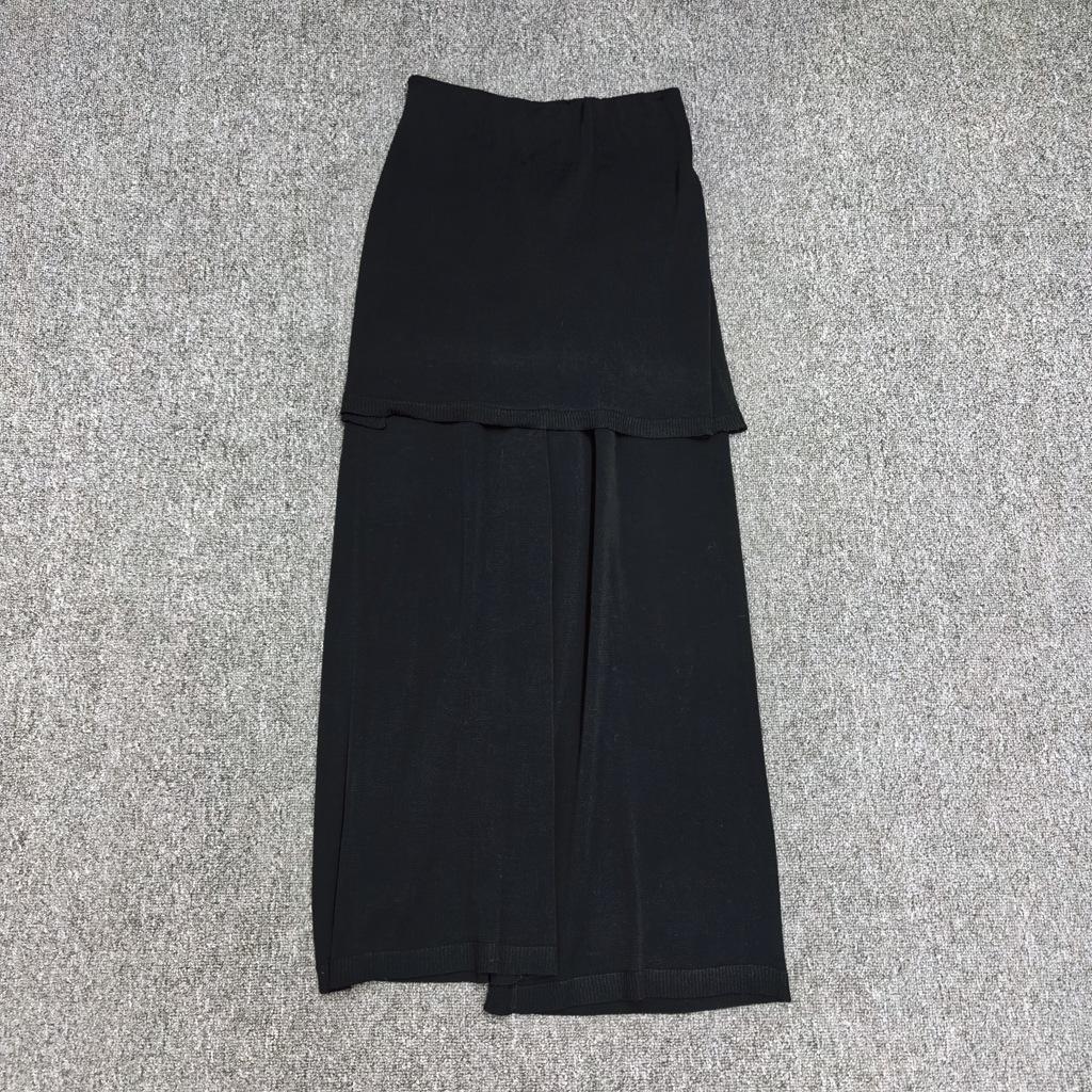 Longmei Women's Knit Wide-Leg Fake Two-Piece Elastic Waist Pants - Spring/Summer 2026 Minimalist Style Straight-Leg Trousers