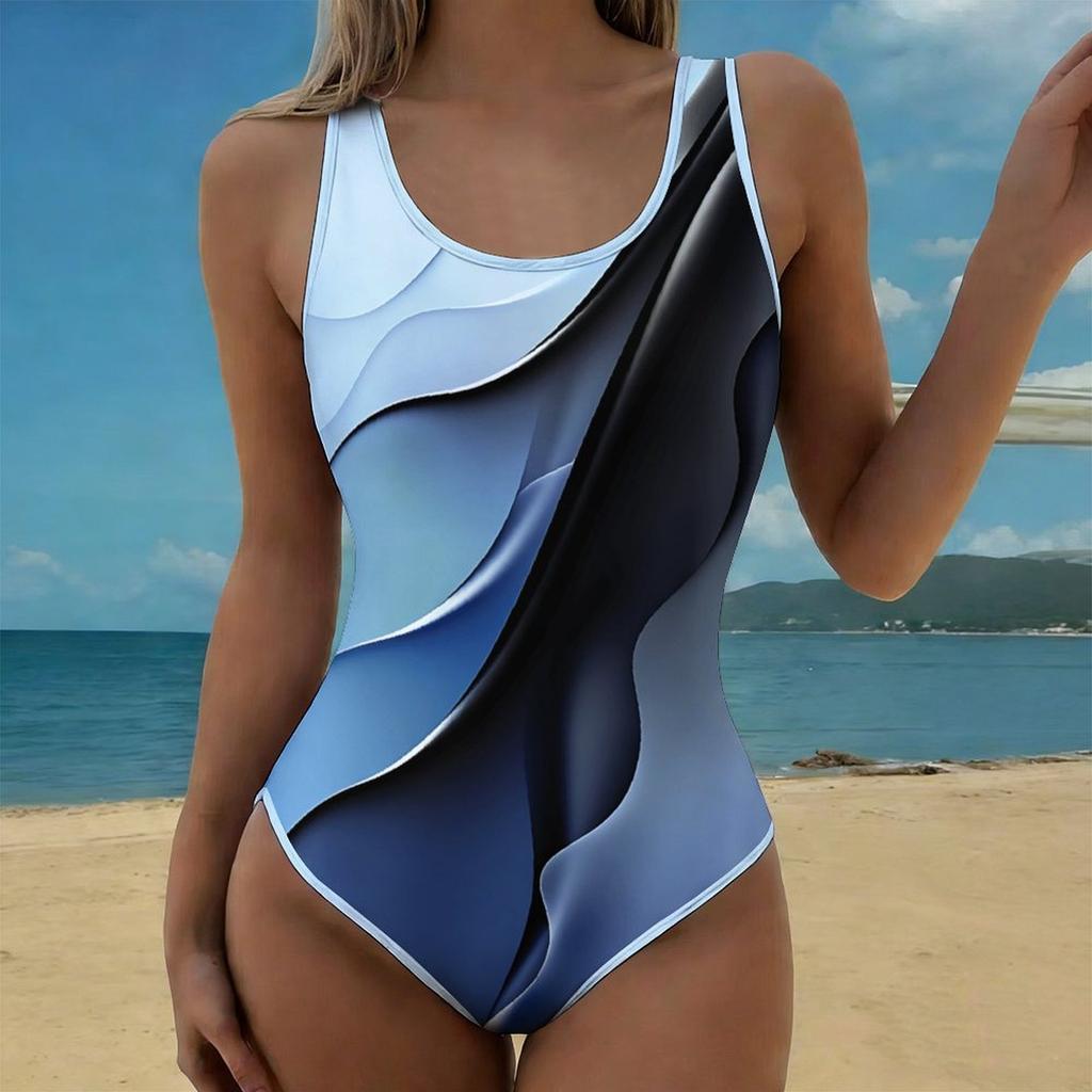 Sommer Sexy Vergoldetes Marmormuster Gedruckter Einteiler Badeanzug Schlanke Passform, Tiefes U-Rücken-Design, Strand Pool Urlaub Auffälliger Mode Badeanzug