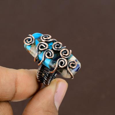 Natural Spiny Oyster Gemstone Handmade Copper Wire Wrap Gift Ring Size 7 v9K77