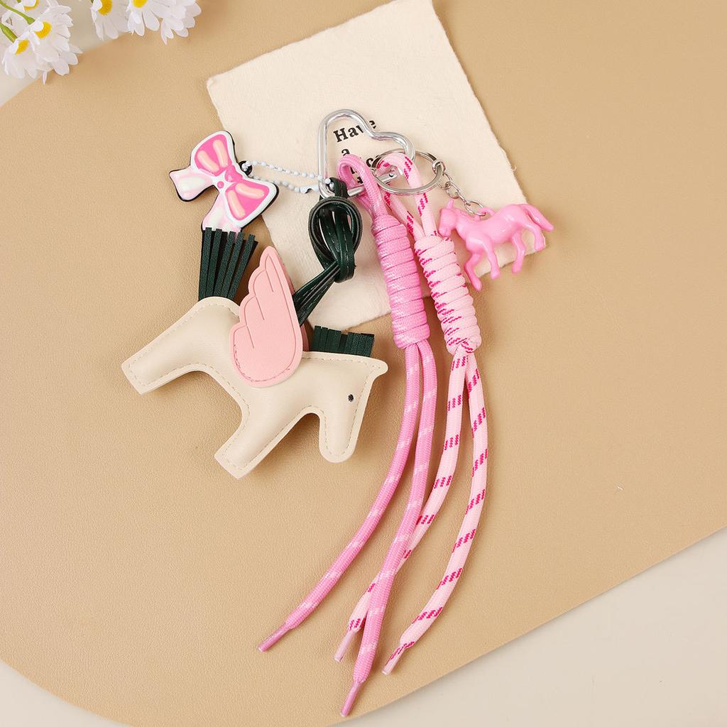 Department of cute leather little pegasus pendant pony black eight braided rope keychain high-end bag hanging very complicated DIY