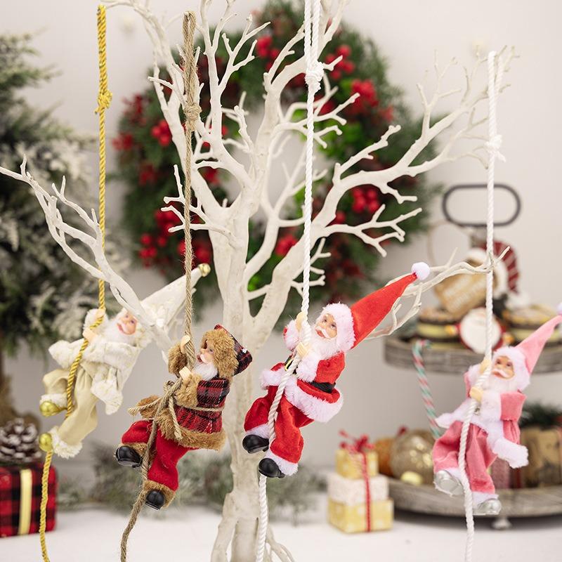 4/1x Hanging Santa Claus Christmas Decoration Classic Style Plastic Wall Mount Climbing Rope Santa Figurine Xmas Party Pendant
