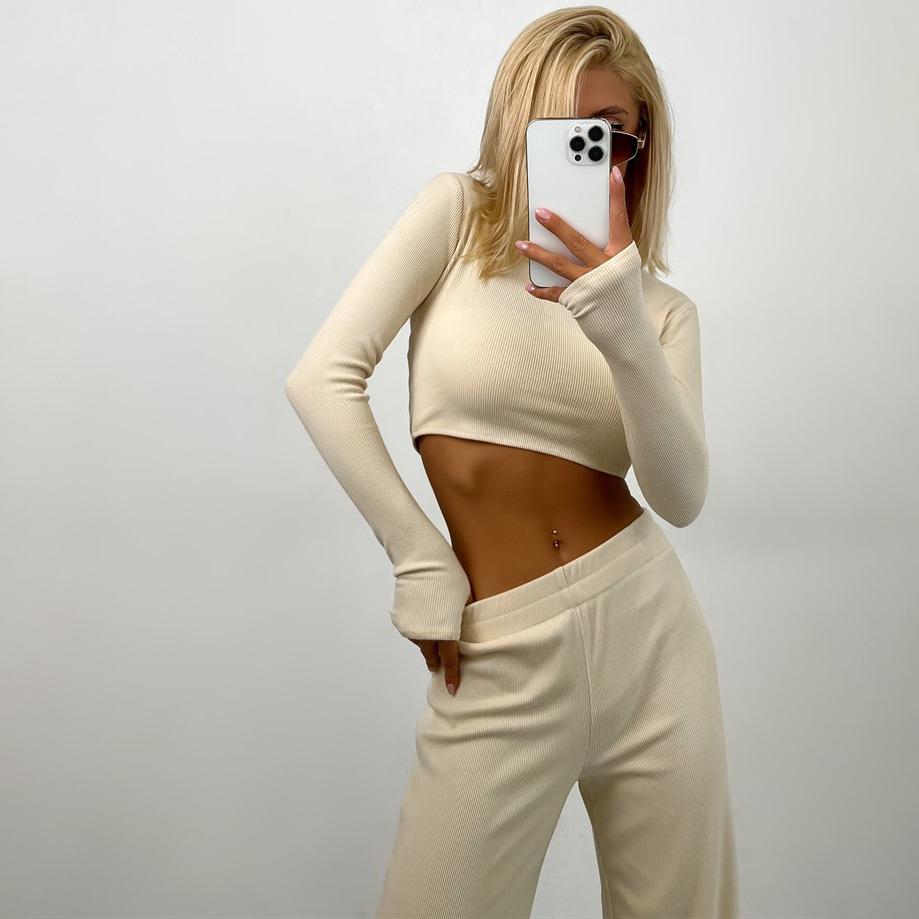 Sudadera con capucha y cuello redondo de manga larga de color liso para mujer, traje de otoño e invierno, pantalones anchos y parte superior holgada