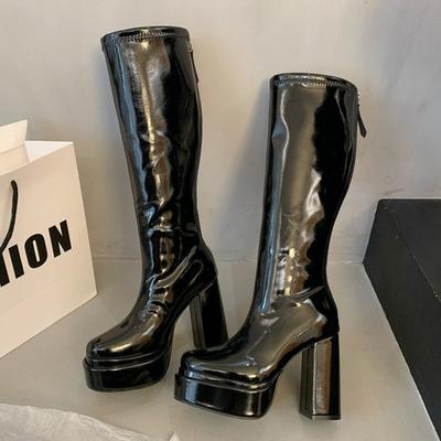 Plateforme Bottes Hautes au Genou pour Femmes Fad Chaussures à Talons Super Hauts Cuir Classique Chaussures en Peluche Tendance Hiver 2025 Goth Chelsea Botas Mujer
