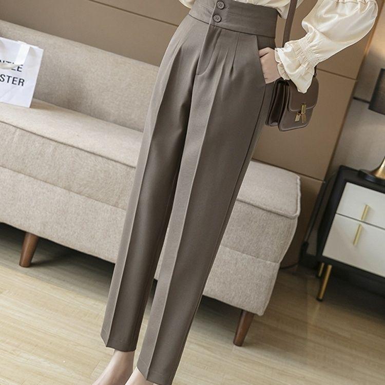 Women's High-Waisted Loose-Fit Cropped Cigarette Pants for Spring/Autumn