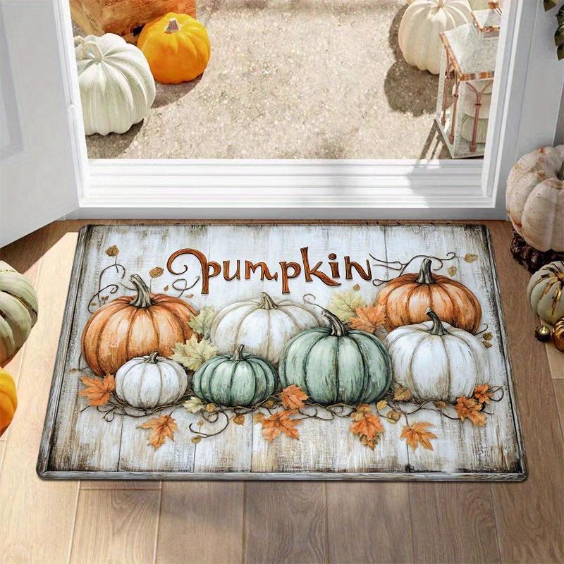 1pc Festive Pumpkin & Maple Leaf Print Non-Slip Doormat - 0.47inch Thick Flannel, Machine Washable, Comfortable Floor Mat for En