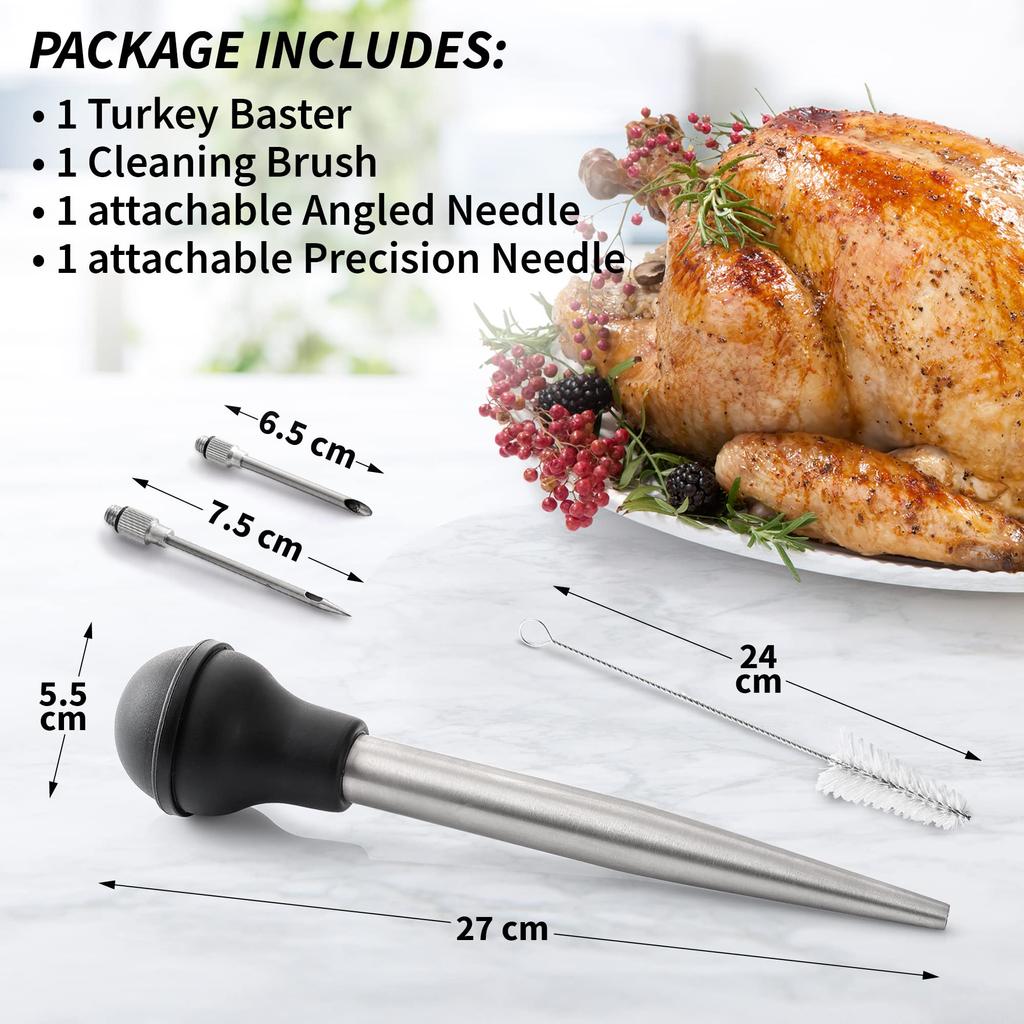 Turkey Baster For Cooking Food Grade Metal Turkey Baster Syringe Meat BBQ Condiment Tube With Detachable Needles&Cleaning Brush