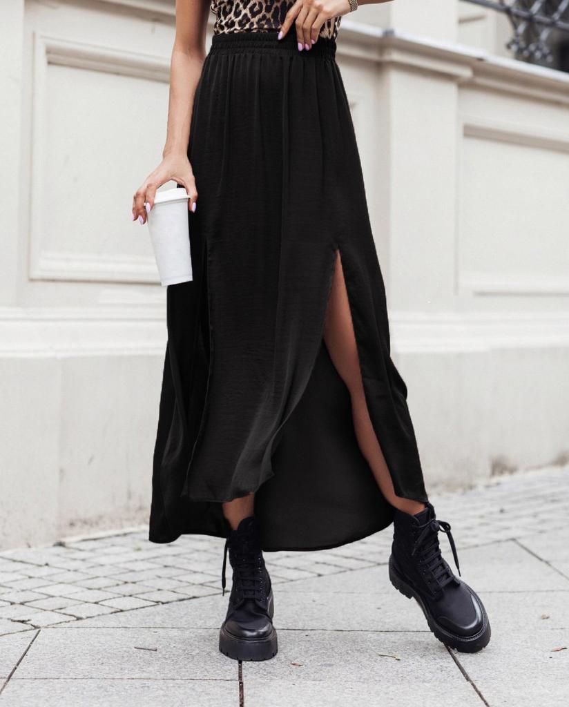 High Waist Vintage Houndstooth Plaid Warm Wool Long Skirt for Women Elegant Casual A-Line Split Longas Female Skirts