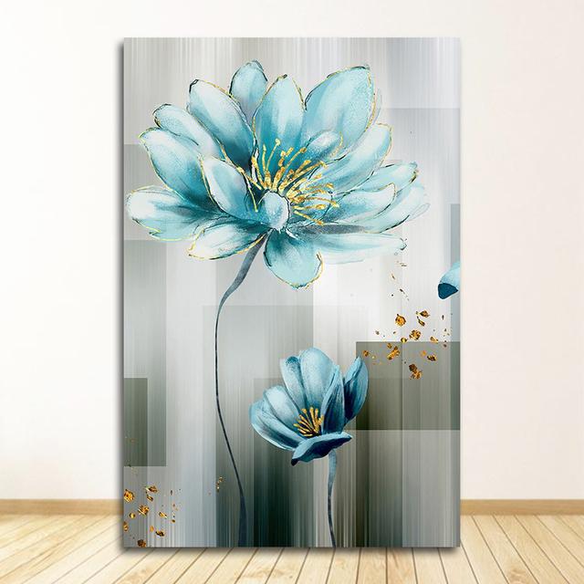 

Для вітальні Золотий принт Cuadros Salon Decoracio Абстрактна синя квітка Картина на полотні Сучасна дитяча блакитна настінна картина без рамки 40*50cm