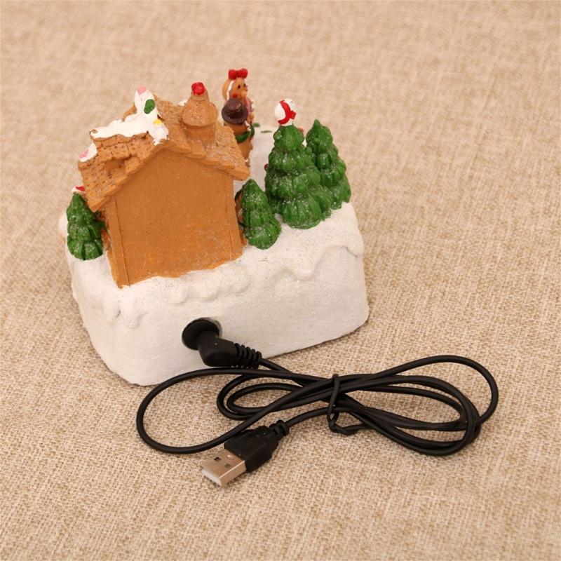 LED Illuminated Christmas Rotating Music Box Snow House Scene Ornament Battery Operated Desktop Decoration for Home