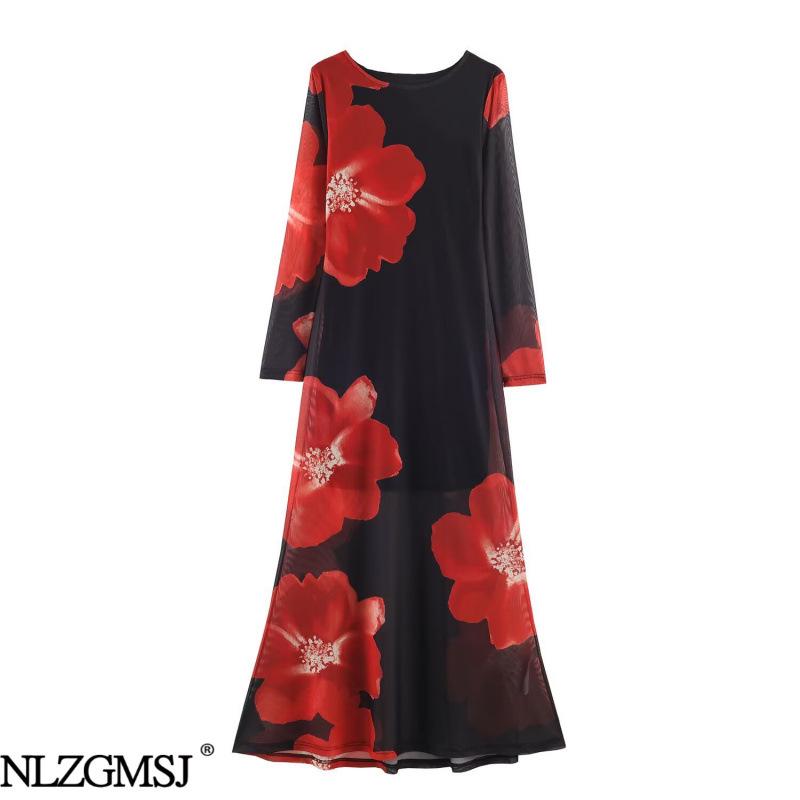 2026 Spring European & American Style Slimming Printed Bodycon Dress Medium