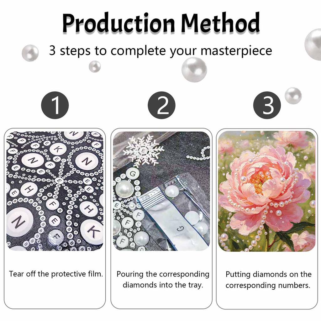 Pearl painting kit Pink Peony flower DIY home decoration painting wall art decor beads ornament.