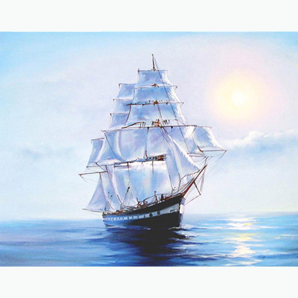 

Daimond Painting Cross Stitch Sailboat Sea 5D Diamond Embroidery Sale Pictures Rhinestones 20X30CM