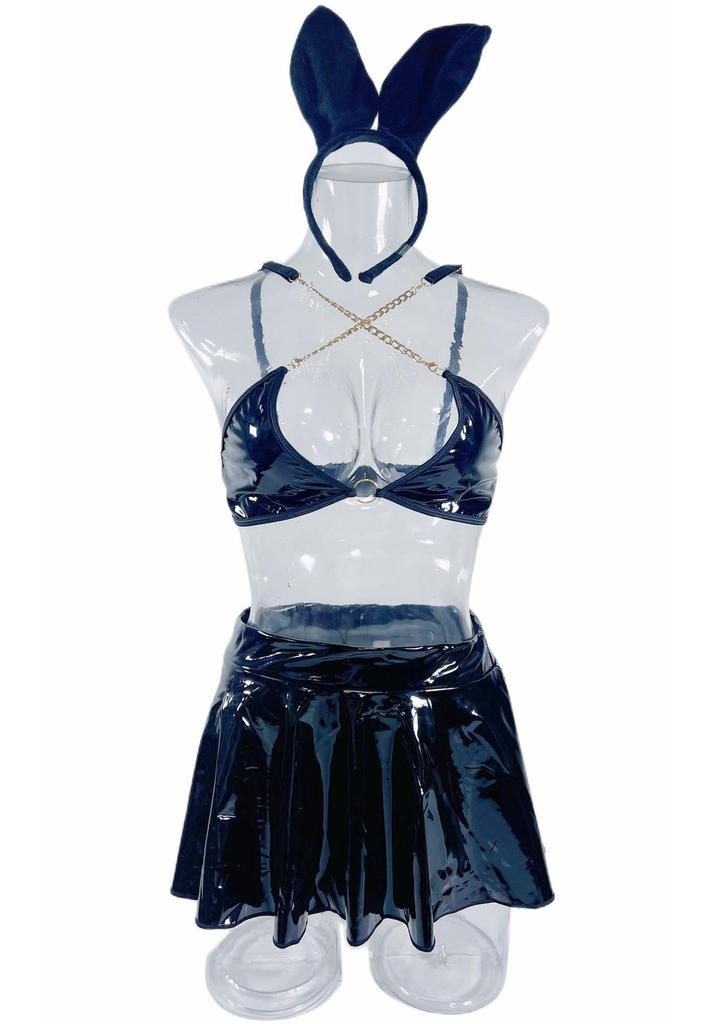 European Patent Leather Bunny Girl Costume Set: Nightclub Role-Playing Erotic Lingerie