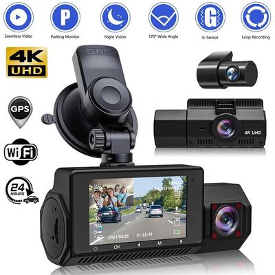 New 3 Channel Car DVR Dash Cam 4K Camera GPS WiFi for Vehicle Dashcam Black Box Video Recorder Registrator Night Vision Car Accessories