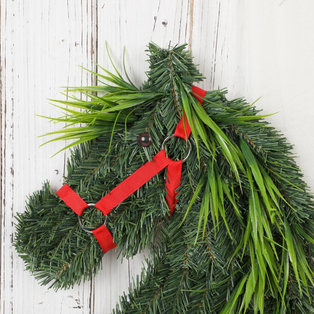 Artificial Horse Head Wreath Wall Hanging Decorative Greenery for Indoor Outdoor Seasonal Home Decor Holiday Festival Display
