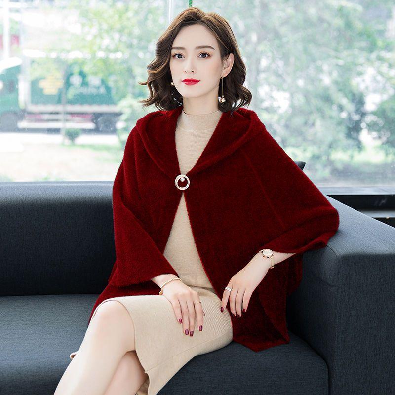 

Накидка шаль женская короткая осень и зима толстый кардиган плащ плечо женский вязаный свитер one size вино красного
