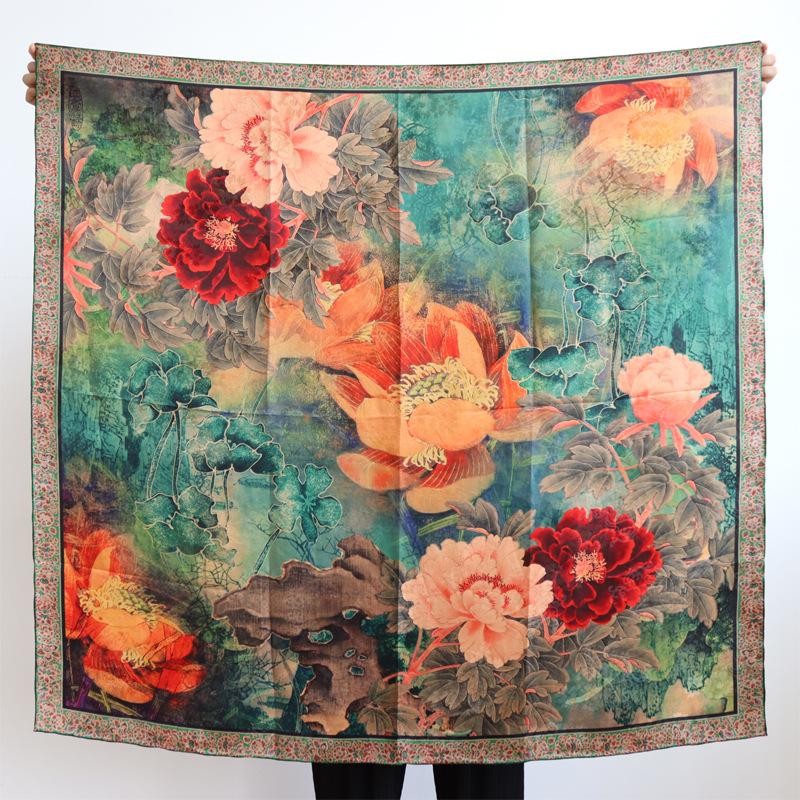 Double-sided heterochrome fragrant cloud yarn large square scarf elegant red cloud yarn Chinese style silk scarf shawl scarf high-end gift