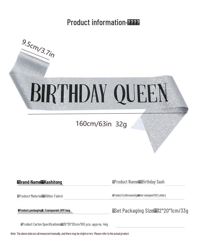 European & American Glitter Princess Birthday Sash for Girls