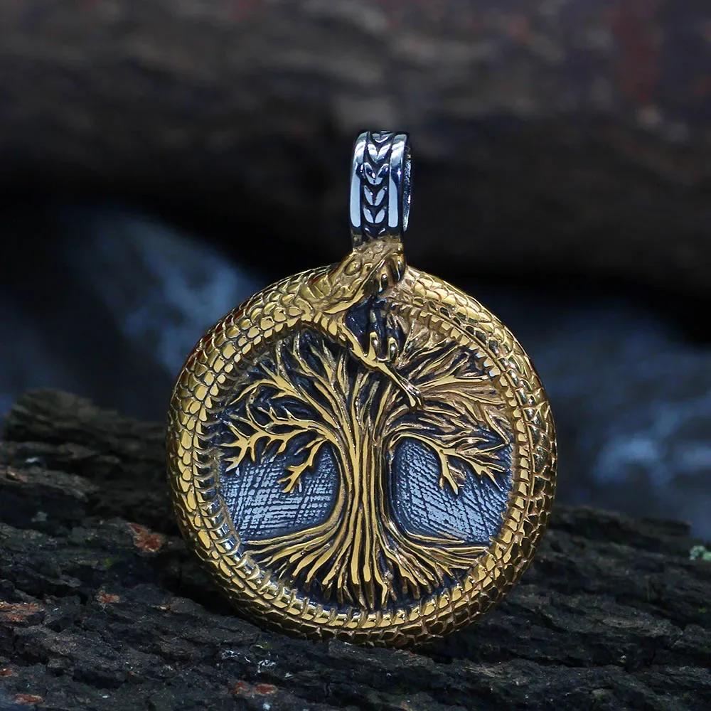 Nordic Tree of Life Pendant Necklace Stainless Steel Vintage Yggdrasil Ourobles Necklace Men Scandinavian Jewelry