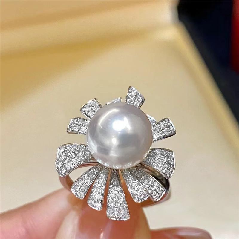 Elegant Sunflower Pearl Open Ring for Women - Stylish Luxury Valentine s Day Gift Adjustable