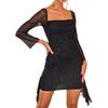 European and American Style Independent Station Square Collar Long-sleeved Dress Party Sexy Backless Strap Design Sense Little Black Dress Woman