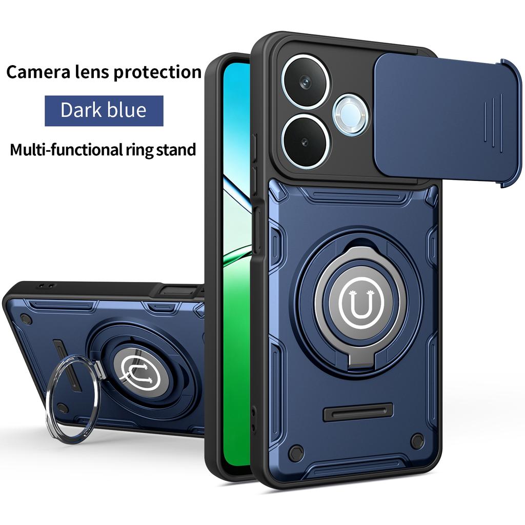 Anti-slip Armor Shockproof Case For Honor X8D Slide Camera Lens Protection Rotating Ring Stand TPU Frame Plastic Phone Cover