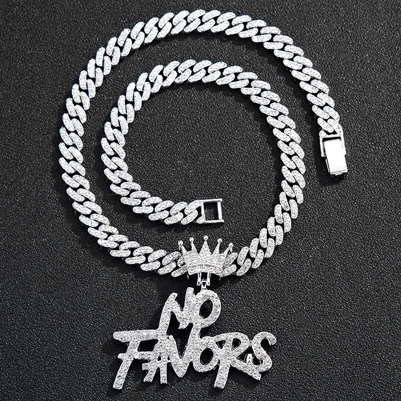 Men's Retro English Letter Rhinestone Necklace - Trendy Cuban Link Chain