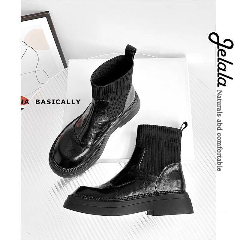 Elastic Fleece-Lined Ankle Boots, British Style, Thick Sole, Hot Selling for Women's Autumn/Winter 2025