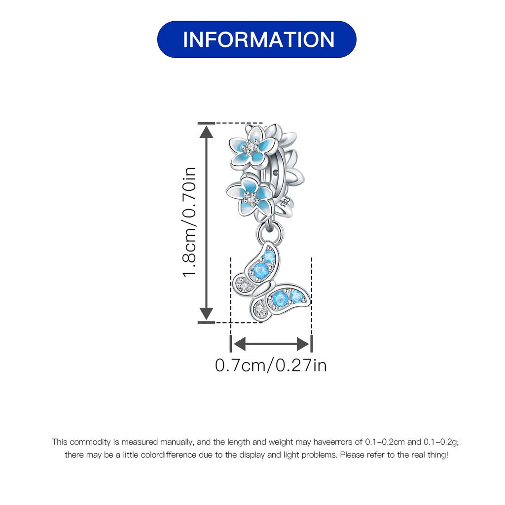 Copper Charms Original Glue-On Blue Butterfly Pendant Plant Beaded Beads Fit Bracelet Jewelry Women Gift Accessory