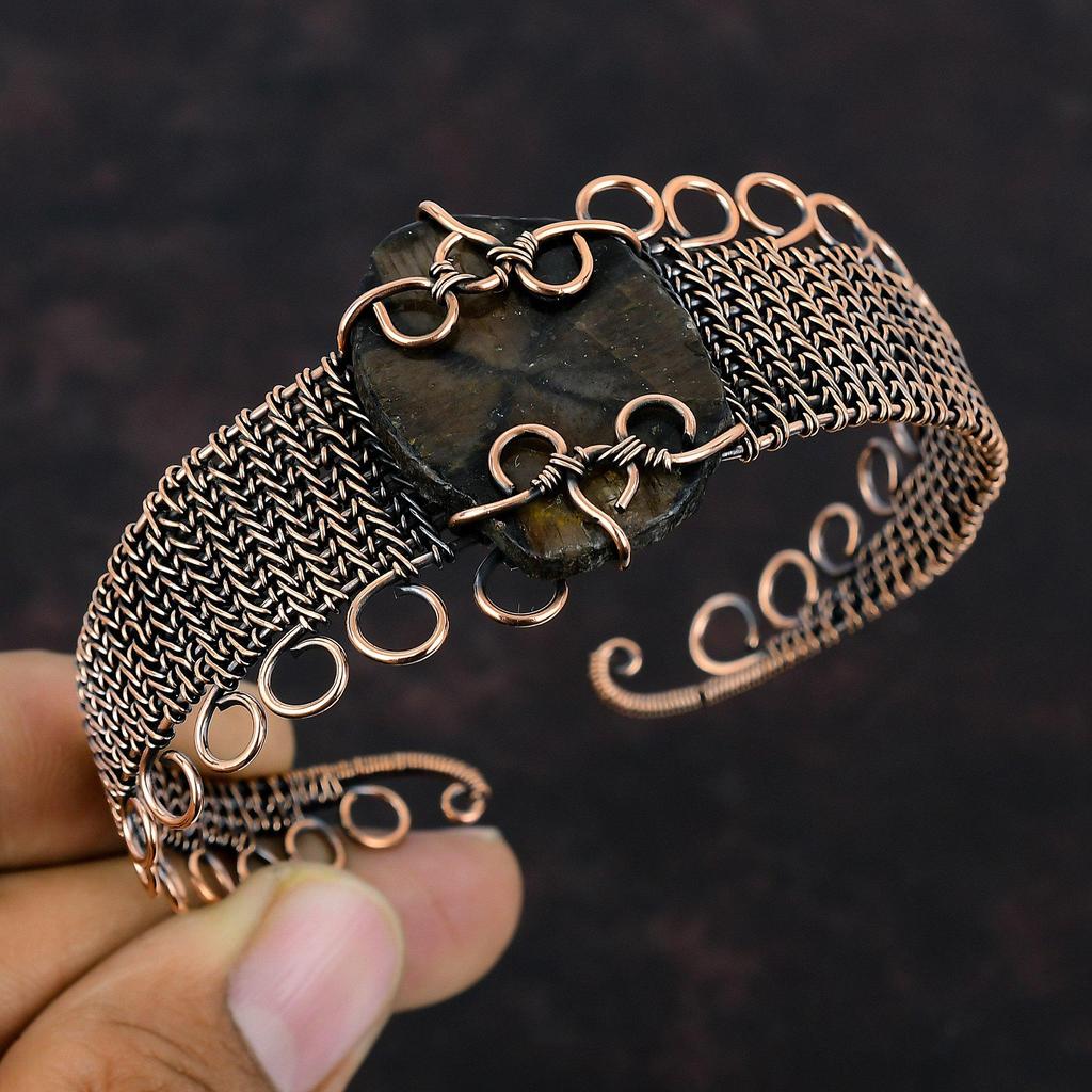 Chiastolith Edelstein Armreif Kupferdraht gewickelt Armreif handgemachtes Armreif verstellbares Armreif Geschenk für Sie Kupferdraht Wickelschmuck